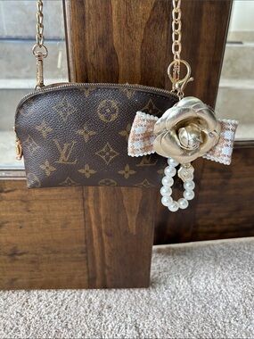 Louis Vuitton Monogram Mini Pochette with Pearl Flower Charm